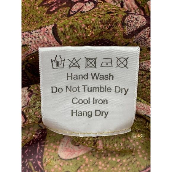 o.p.t One Pretty Time Smocked Tie Peasant Blouse Floral Metallic Threads size XS - Picture 12 of 15